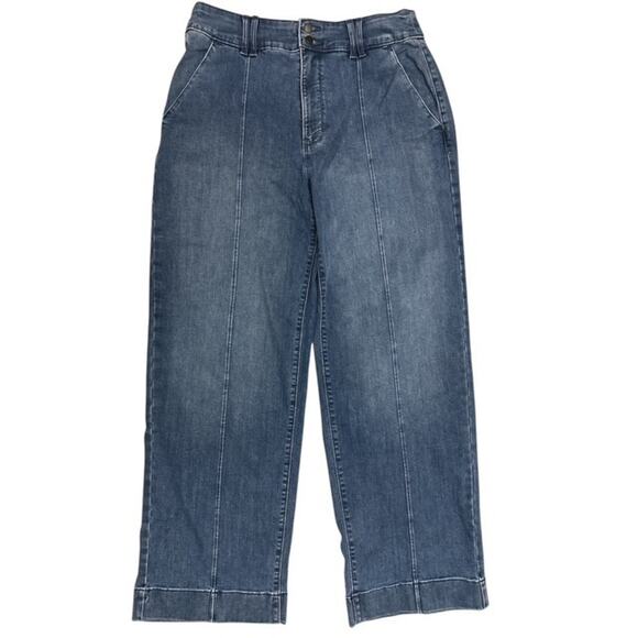 Croft Barrow Jeans size 12 Blue Denim Straight Mid-Rise Wide Leg Double Buttons - Picture 1 of 5